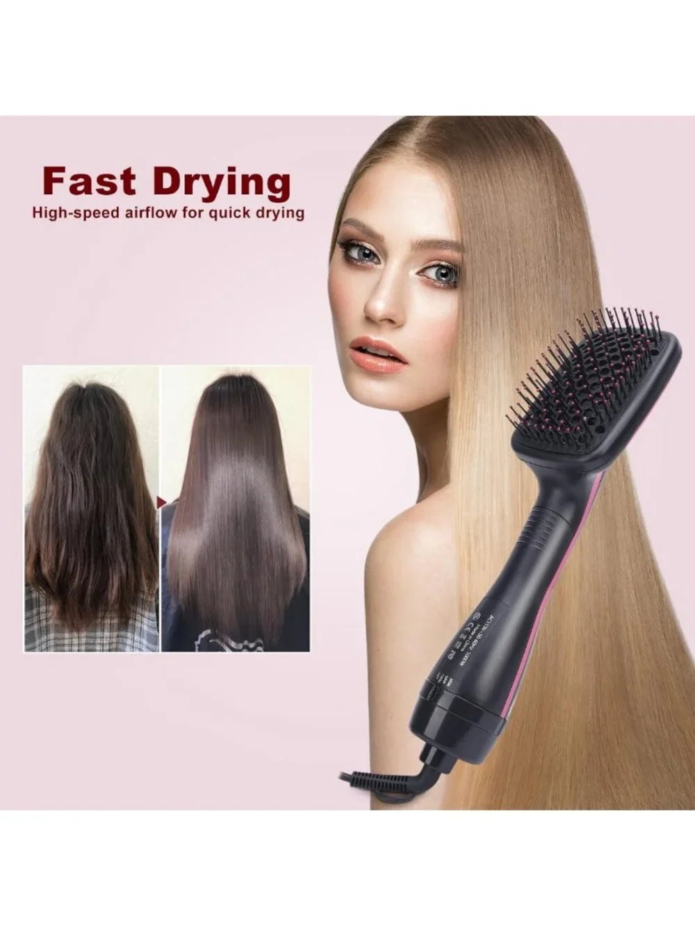 2-in-1 Hair Dryer Brush & Straightener, Negative Ion Technology, Reduces Frizz